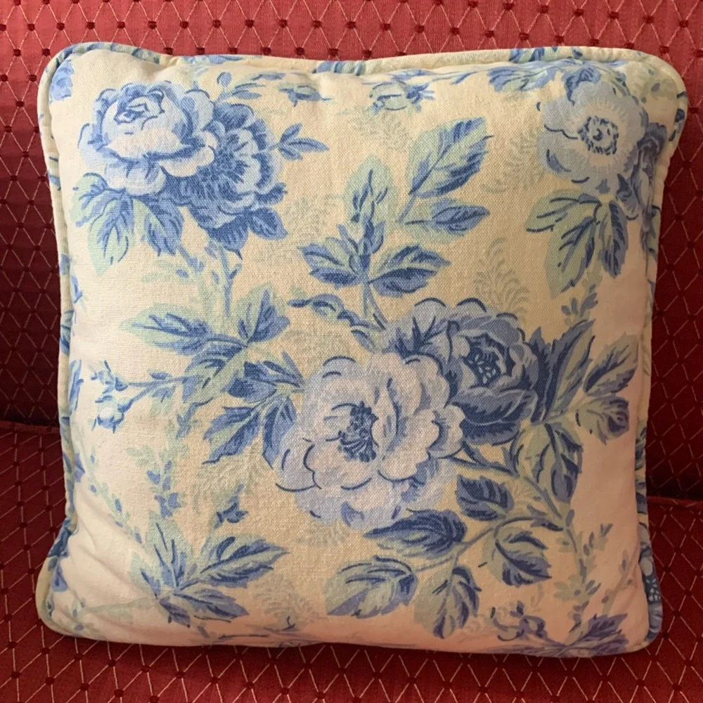 Elegant Blue Floral Accent Pillow